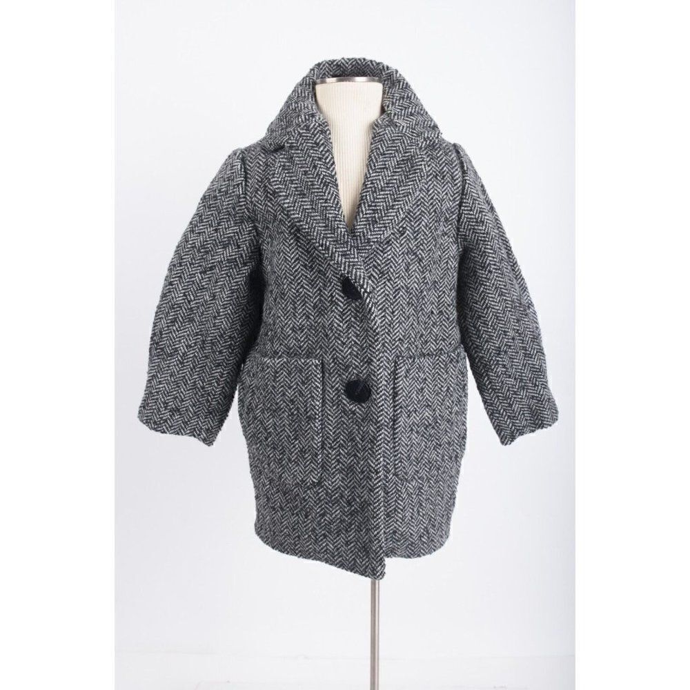 Zara Kids Wool Pea Coat Herringbone Black White 11-12 Yrs 152cm Manteco wool NWT